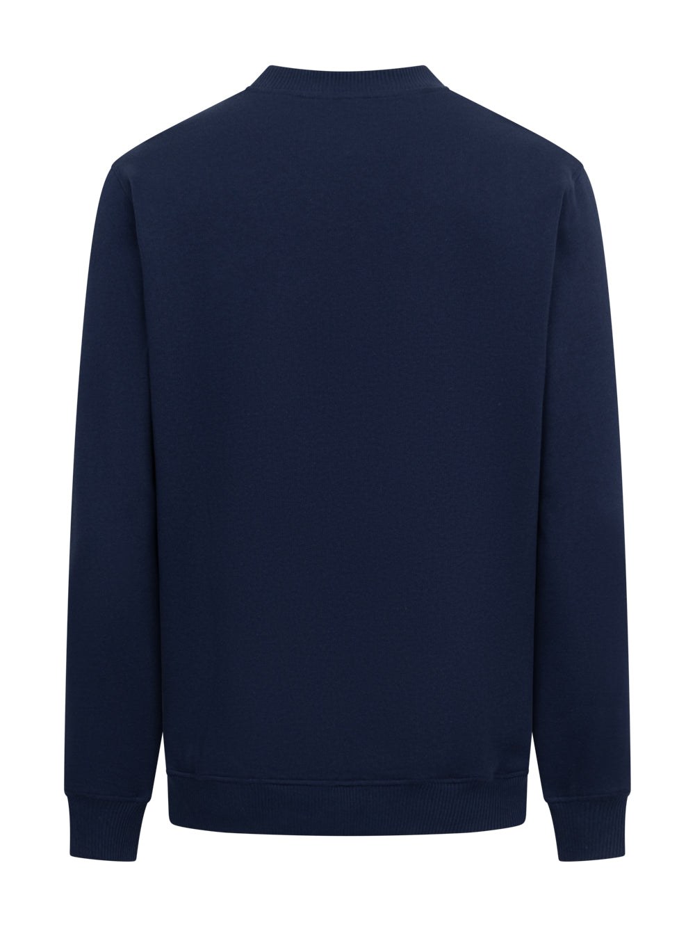 Tummansininen collegepaita takaapäin kuvattuna. 