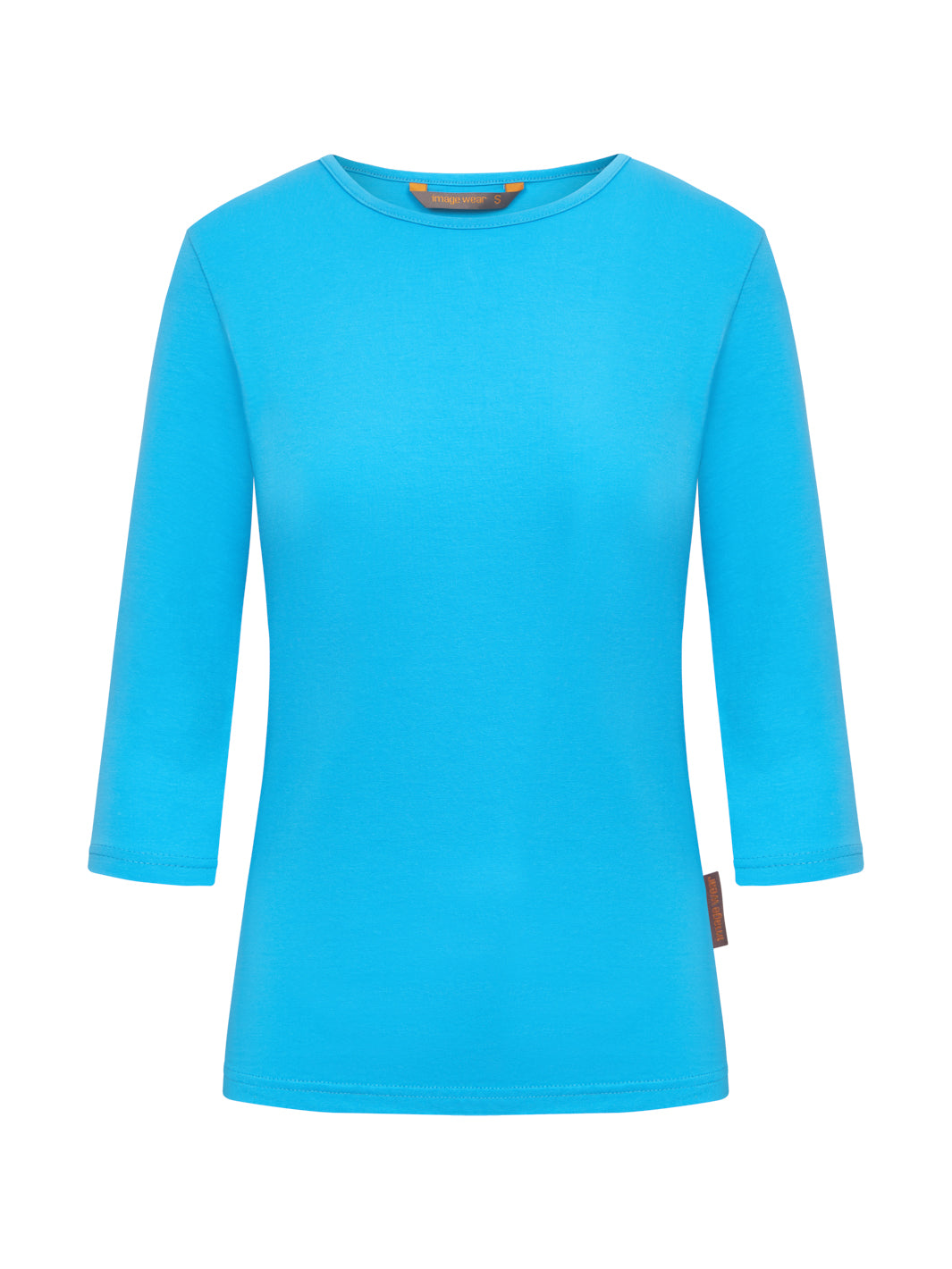 Kirkkaansininen naisten trikoopaita 3/4-hihalla. Malli on aavistuksen tyköistuva ja siinä on venepääntie. Pituus lantiolle. 