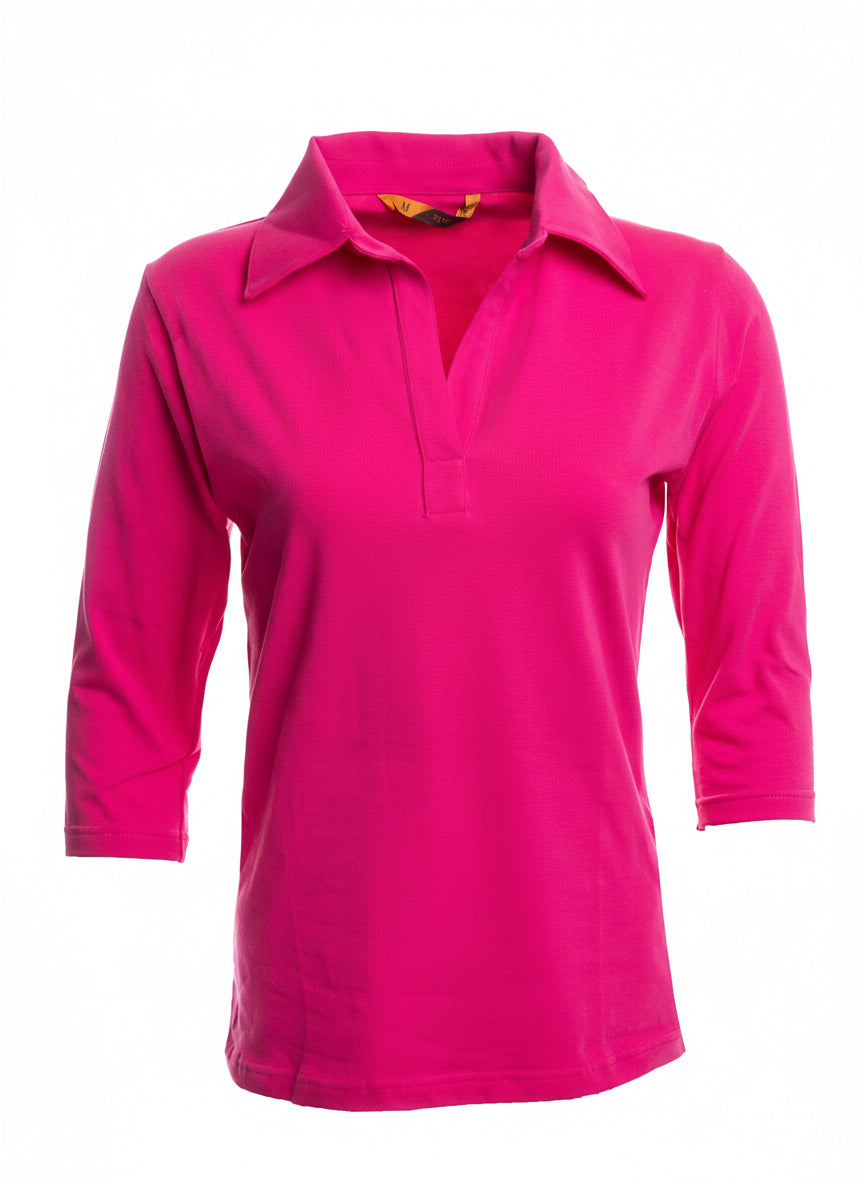 Pinkki toimistopaita trikoomateriaalista. 3/4 hihanpituus. Kaulukset. 