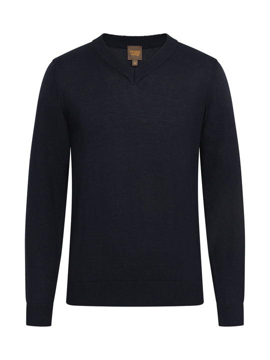 Tummansininen neulepaita Image Wearin mallistosta. V-pääntie. 