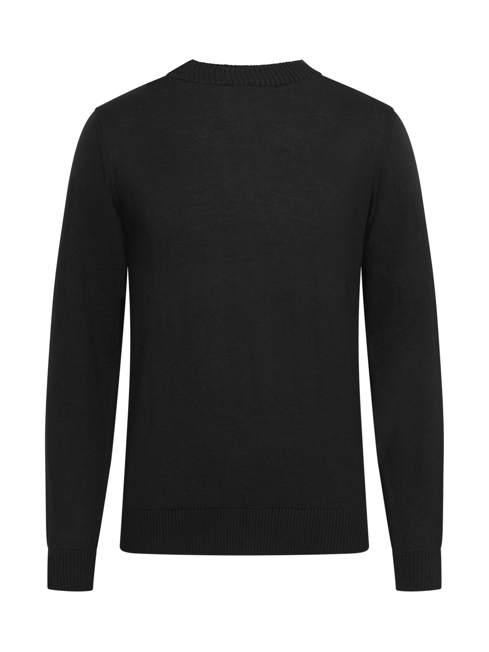 Musta neuletakki takaapäin kuvattuna. 