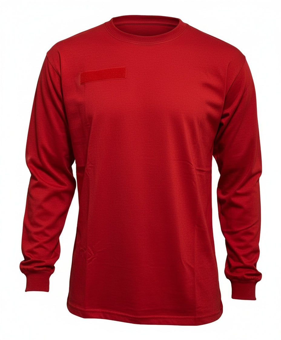 Pitkähihainen ensihoitajan T-paita pyöreällä resorikaula-aukolla, materiaalina miellyttävä puuvillasekoitteinen neulos.