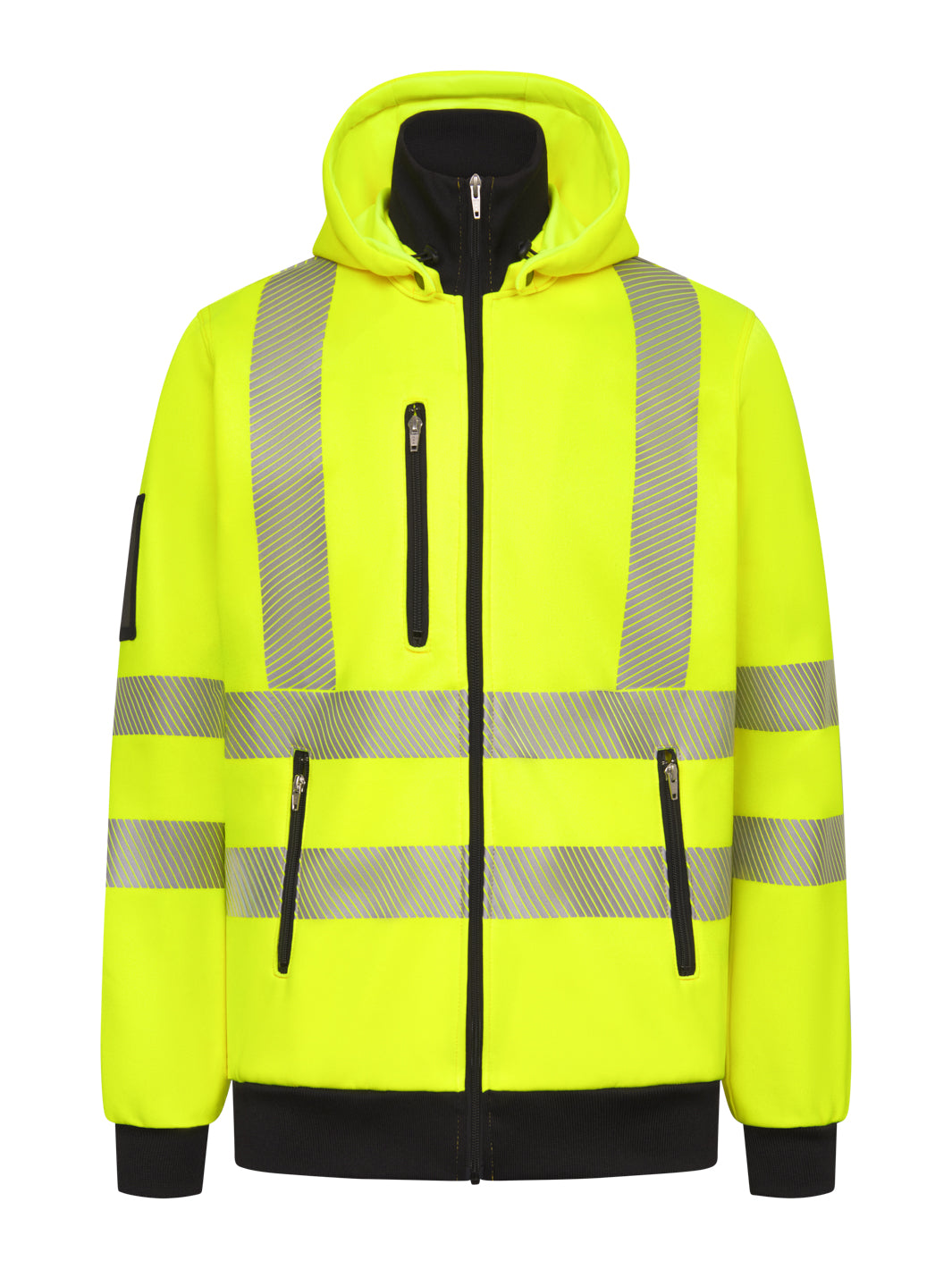 Image Wearin varoitushuppari keltaisessa värissä. Vetoketjukiinnitys edessä ja vetoketjulliset alataskut ja rintatasku. Oikeassa hihassa korttikotelo. Heijastinnauhat. 