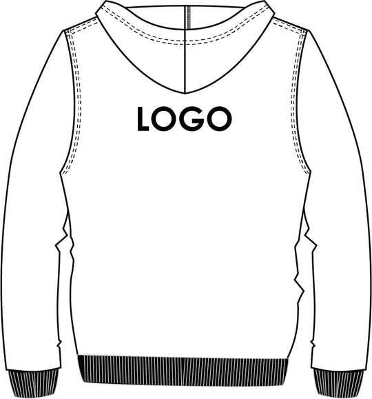 Piirroskuva esimerkkinä mihin kohtaan collegetakin yläselkään voidaan laittaa logopainatus.