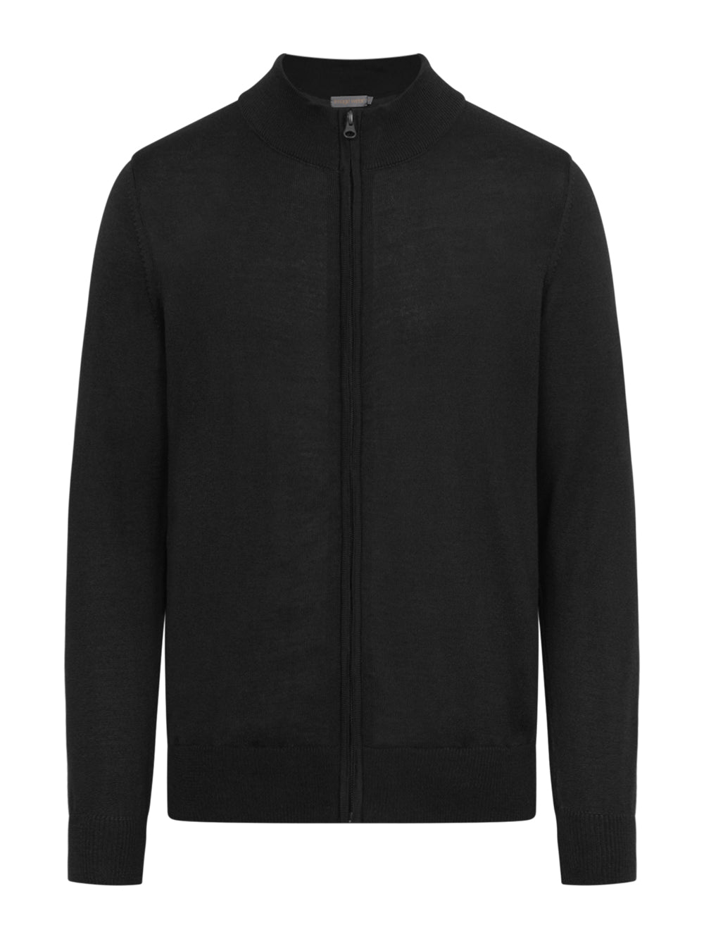 Musta vetoketjullinen neuletakki. Unisex malli. 