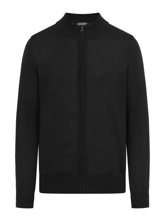 Musta vetoketjullinen neuletakki. Unisex malli. 