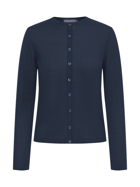 Naisten tummansininen villatakki napeilla. 