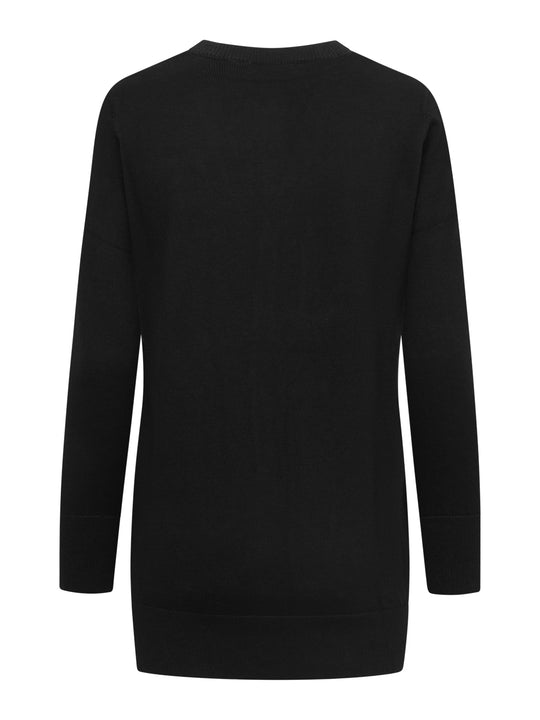 Musta Nelli neuletakki takaapäin kuvattuna. 