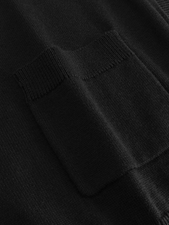 Yksityiskohtakuva mustan Nelli-neuletakin taskusta. 