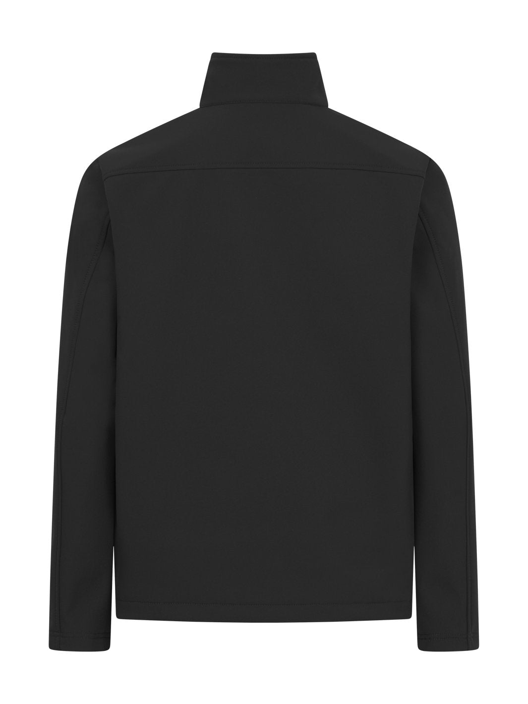 Musta Softshell-takki takaapäin kuvattuna. Pieni pystykaulus. 