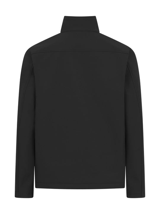 Musta Softshell-takki takaapäin kuvattuna. Pieni pystykaulus. 