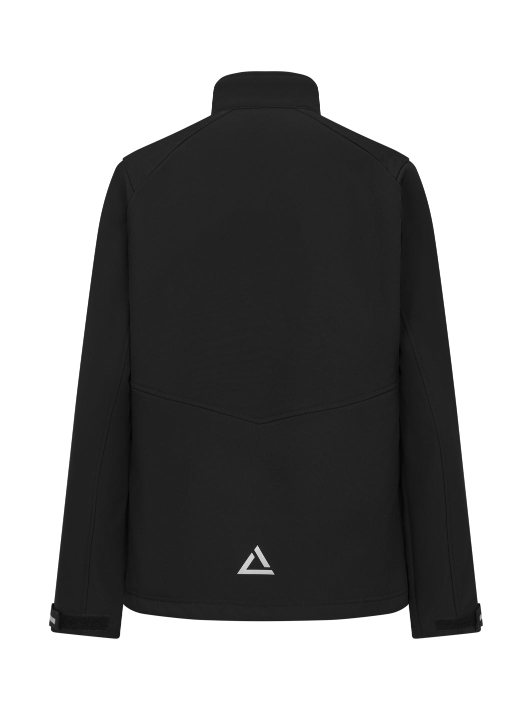 Mustan välikausitakki takaapäin kuvattuna. Alhaalla keskellä heijastinmerkki. 