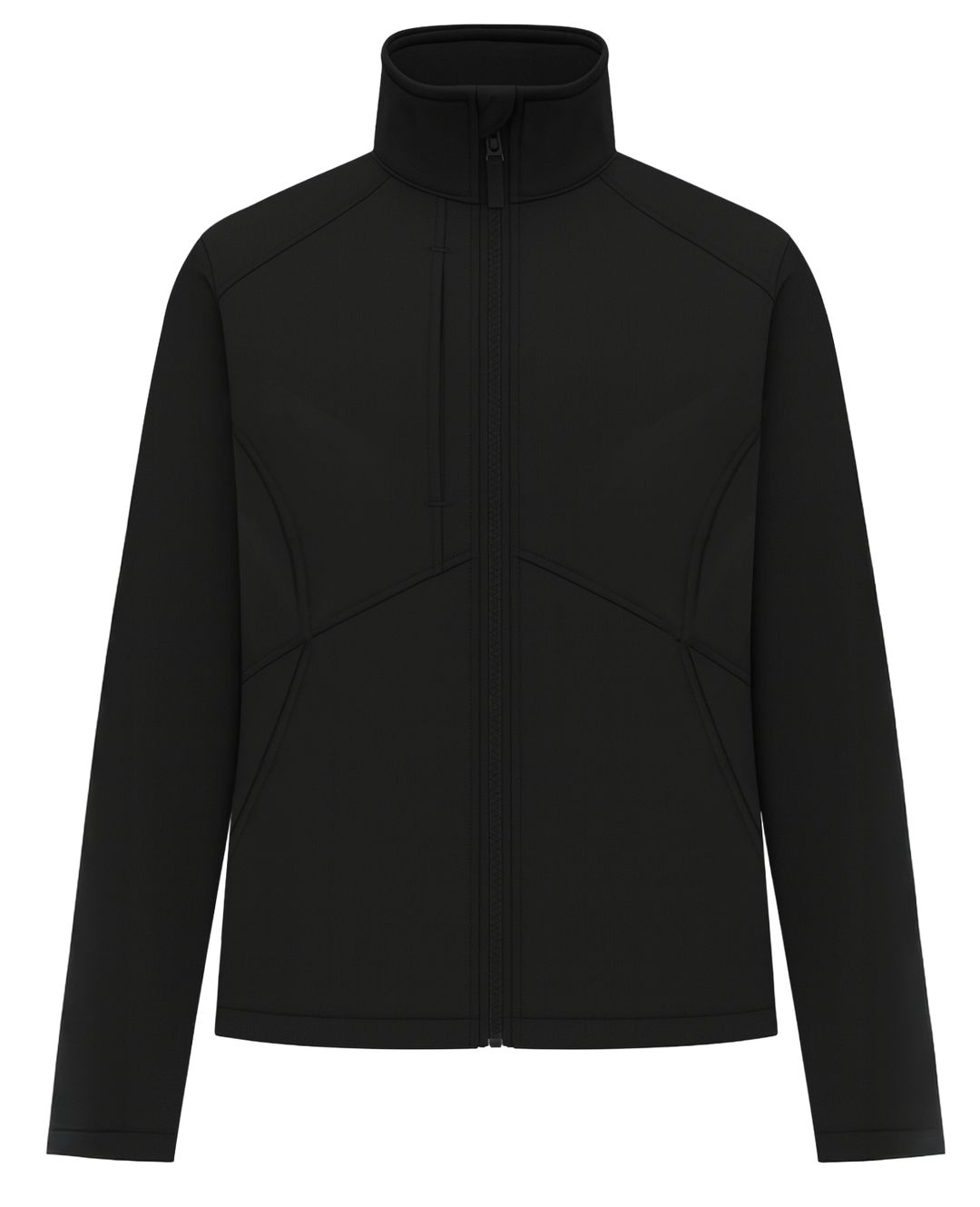 Kuvassa musta Image Wearin fleecetakki. Edessä vetoketju, pystykaulus, useita taskuja. Tyylikkäät leikkaukset. 