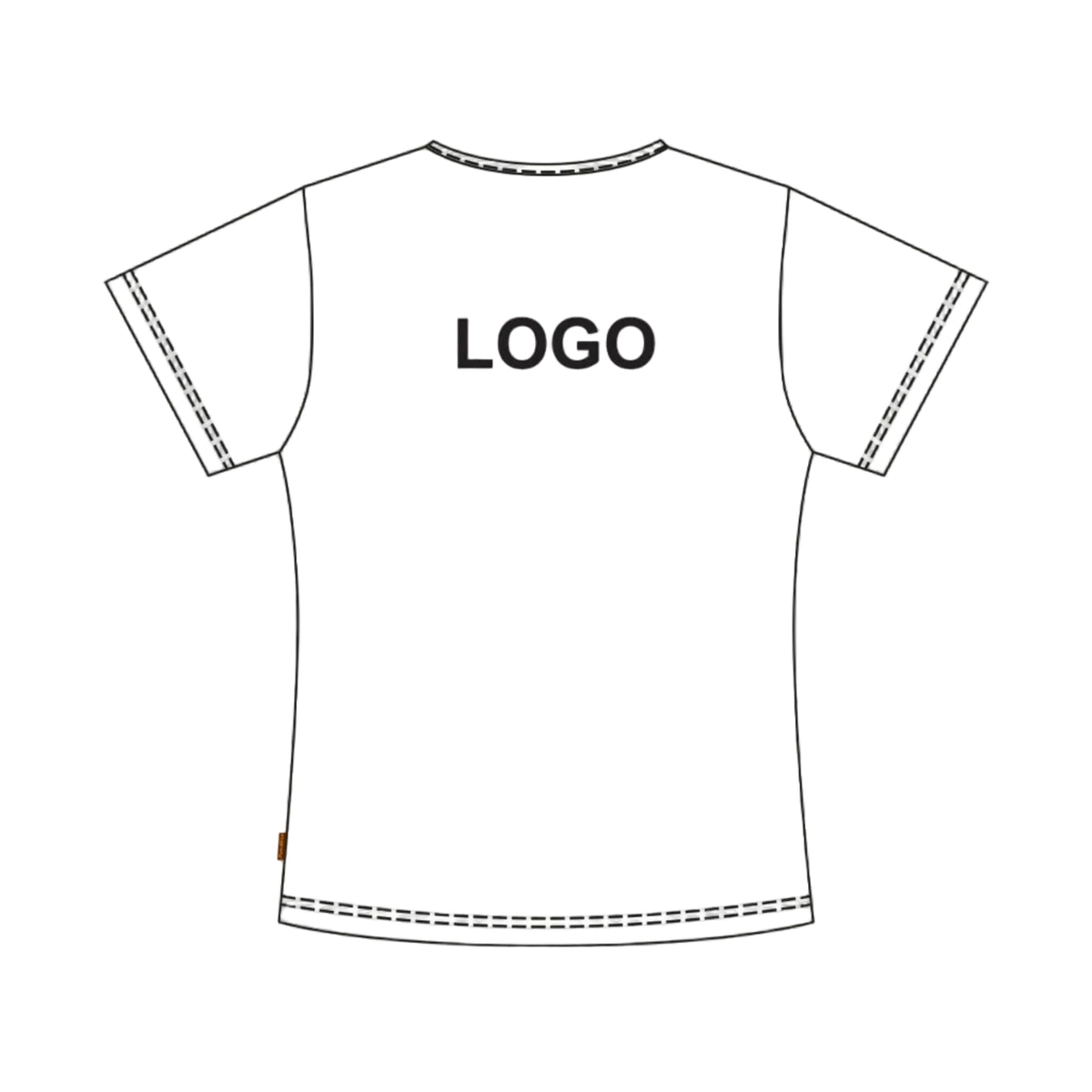 Piirroskuva esimerkkinä mihin kohtaan T-paidan yläselkään voidaan laittaa logopainatus silkkipainotekniikalla.
