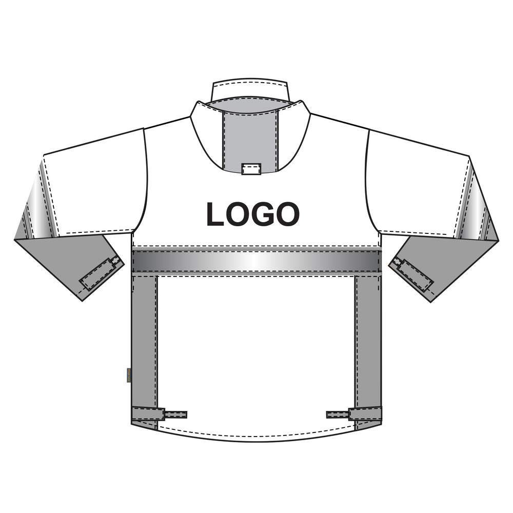 Piirroskuva esimerkkinä mihin kohtaan varoitustakin yläselkään voidaan laittaa logopainatus silkkipainotekniikalla.