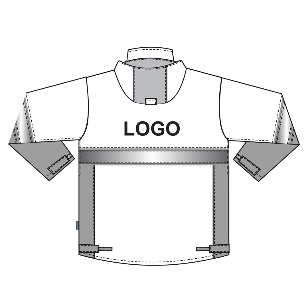 Piirroskuva esimerkkinä mihin kohtaan varoitustakin yläselkään voidaan laittaa logopainatus silkkipainotekniikalla.