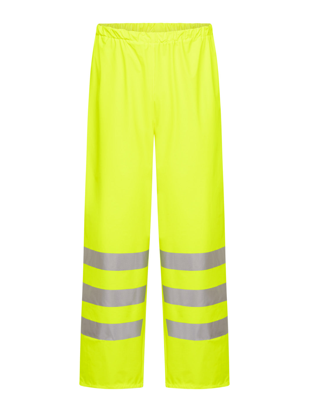 Keltaiset varoitusväriset sadehousut. Lahkeissa 3 heijastinnauhaa. Vyötäröllä kuminauha. 