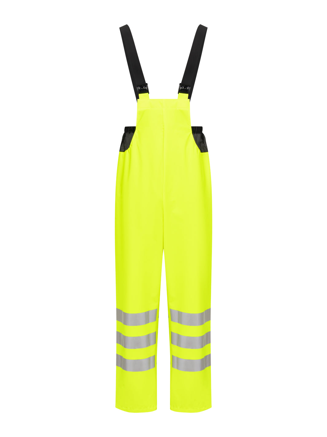 Keltaiset varoitusväriset sadehaalarit. Lahkeissa 3 heijastinnauhaa. 