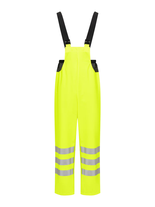 Keltaiset varoitusväriset sadehaalarit. Lahkeissa 3 heijastinnauhaa. 