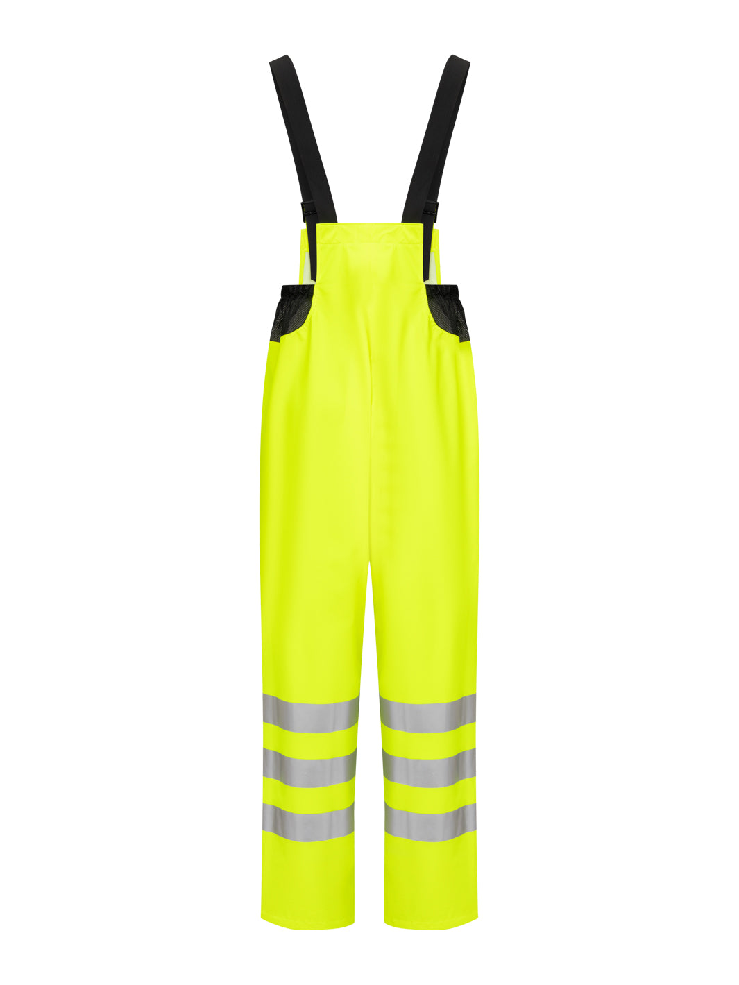 Image Wearin valikoiman keltaiset varoitusväriset sadeavohaalarit lk2. Säädettävät olkaimet. Heijastinnauhat lahkeissa. 