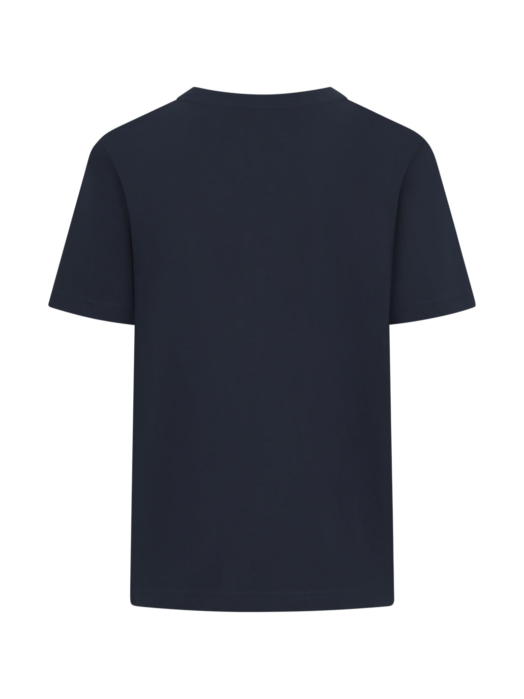 Tummansininen unisex t-paita pyöreällä pääntiellä takaapäin kuvattuna. 