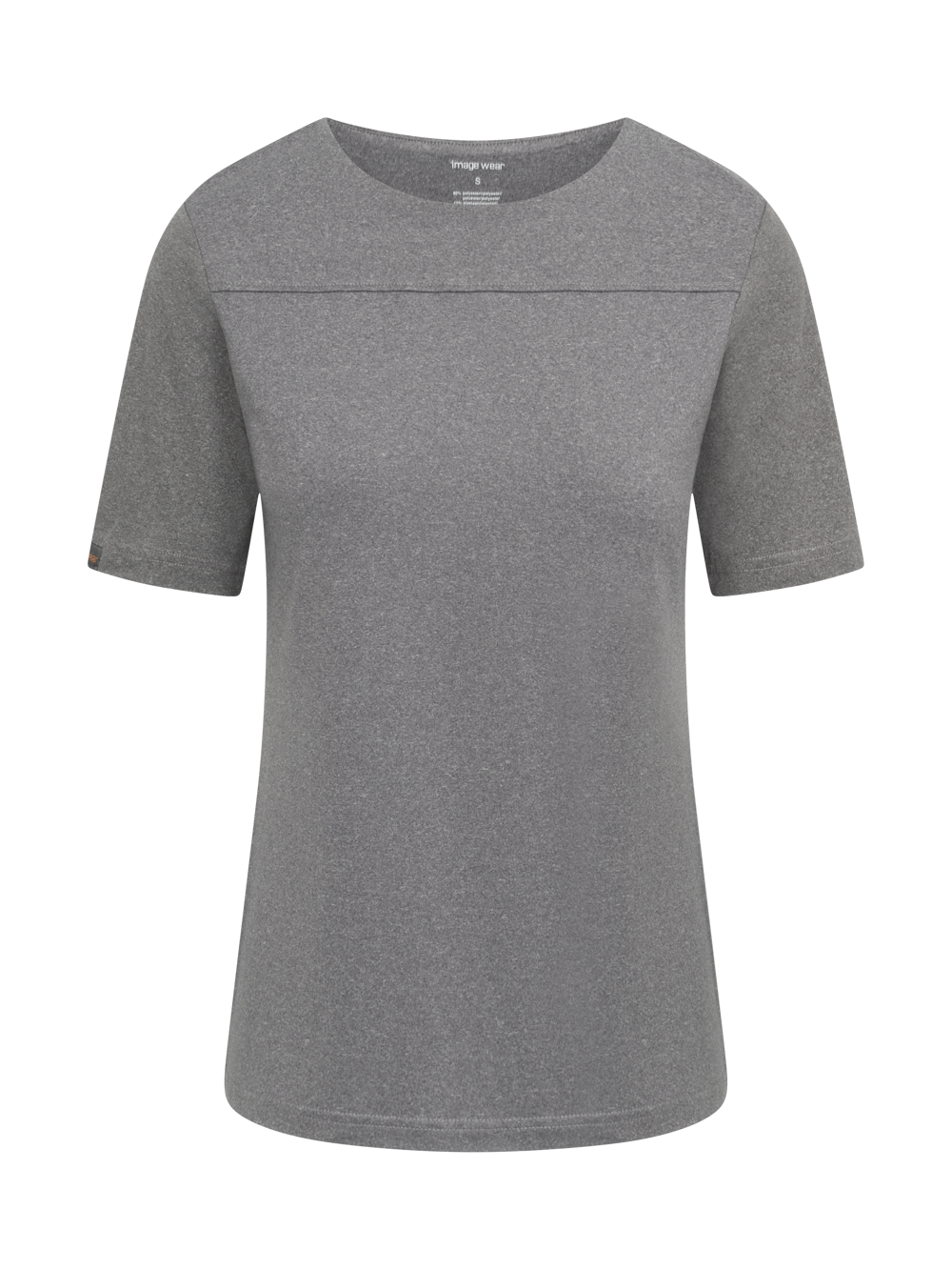 Naisten meleeratun harmaa t-paita pyöreällä pääntiellä. 