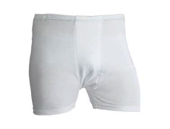 Kuvassa valkoiset bokseri alushousut koti-tai sairaalahoitoon. 