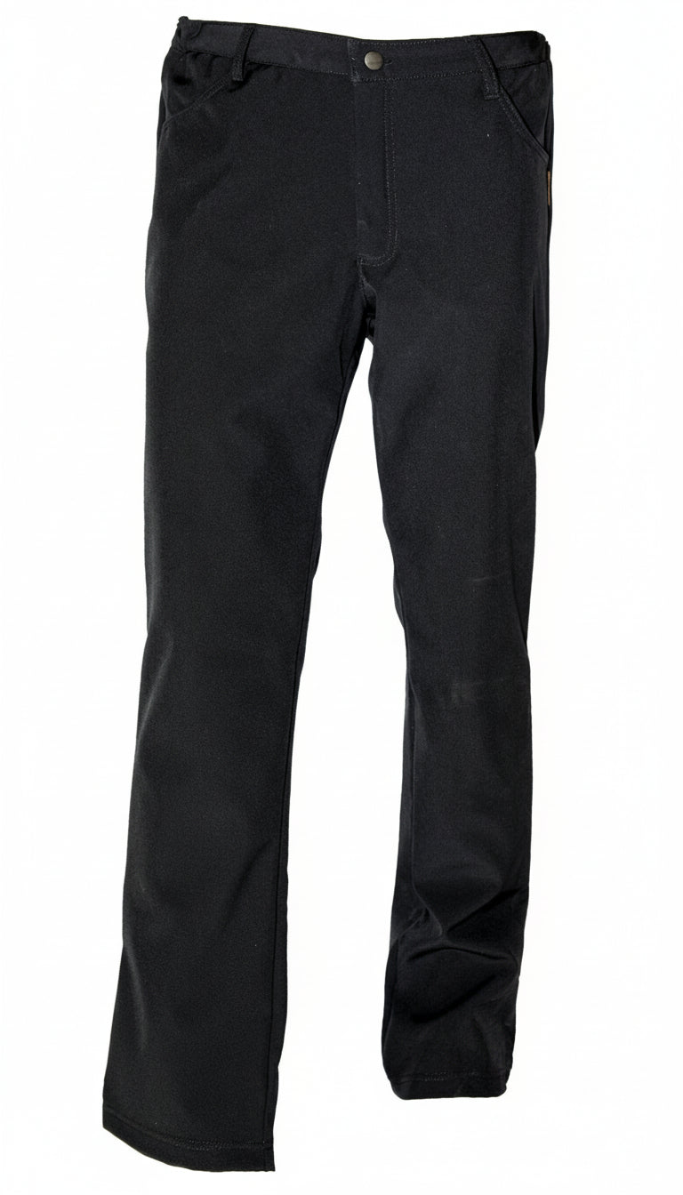 Joustavat ja kevyet tummansiniset housut miellyttävästä softshell-materiaalista, joka on tuulta- ja vettähylkivä. Sivutaskut ja joustorypytetty vyötärön takaosa. Kankaan sisäpinta on harjattu pehmeän kuohkeaksi ja se tuntuu lämpimältä. 