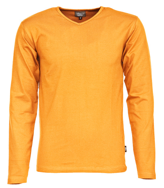 Pitkähihainen oranssi tyköistuva miesten trikoopaita. Joustava ja laadukas materiaali.
