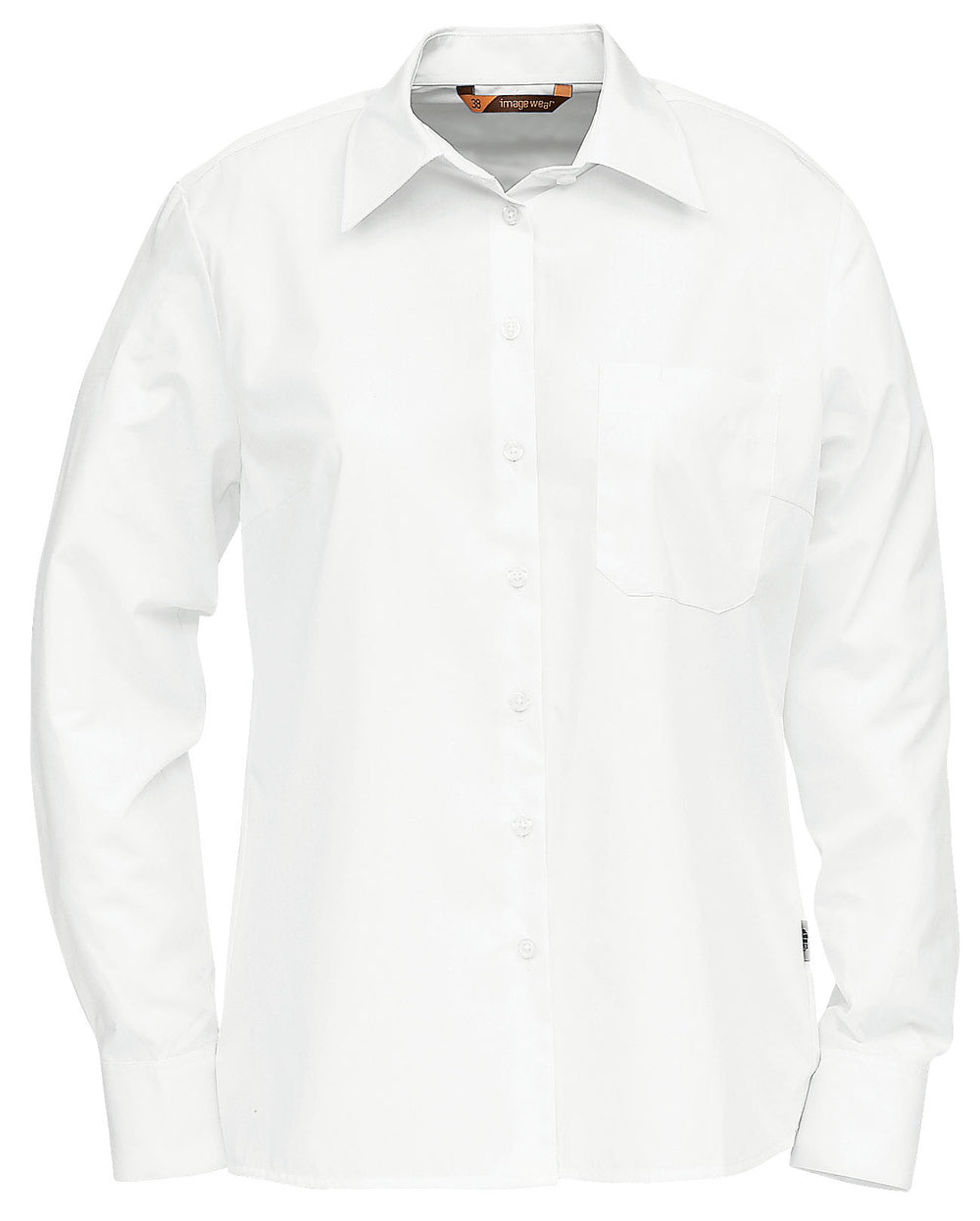 Valkoinen naisille muotoiltu pitkähihainen paitapusero. Rintatasku, jossa erillinen kynätasku. Rintamuotolaskokset. Klassisen tyylikäs malli. Materiaali on helppohoitoinen puuvillasekoite. 