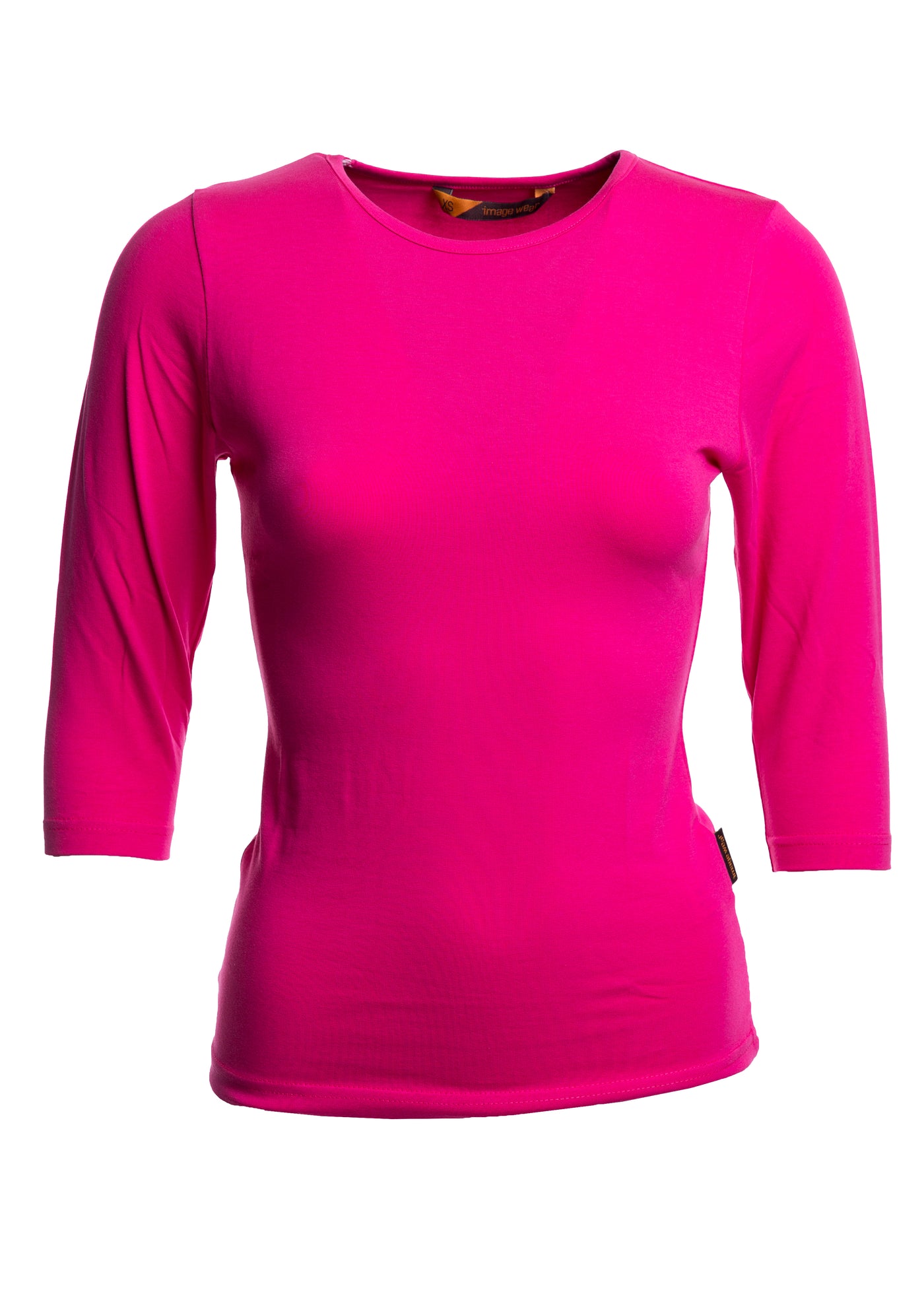 Naisten tyköistuva paita 3/4 -hihoilla ja O-pääntiellä. Aavistuksen vartalonmyötäinen malli.