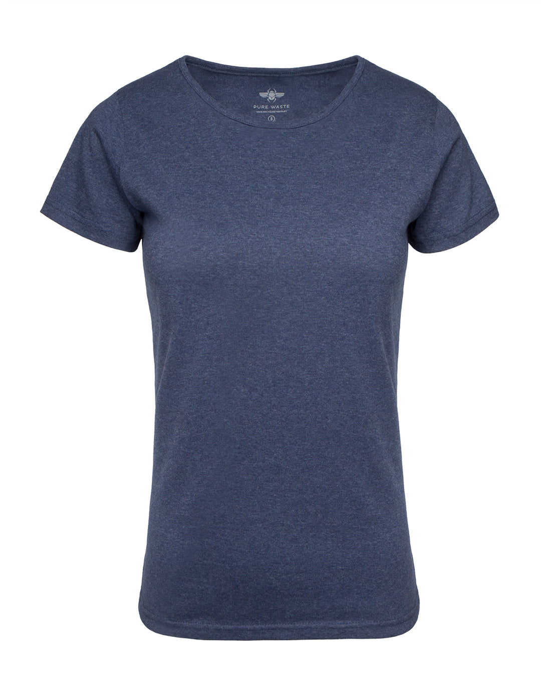Meleeratun sininen lyhythihainen t-paita naisille pyöreällä pääntiellä. Valmistettu kierrätysmateriaalista.