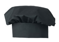 Musta perinteinen yhden koon kokin hattu, säädettävissä tarranauhoilla.